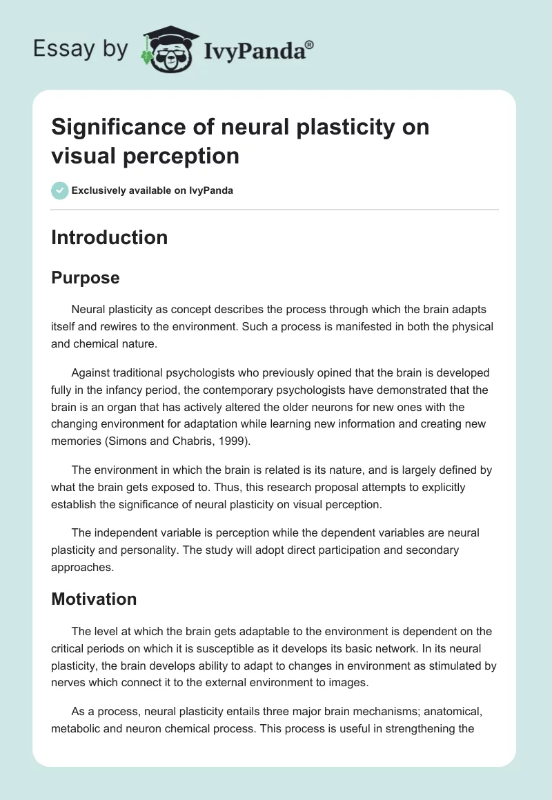 Significance of neural plasticity on visual perception. Page 1