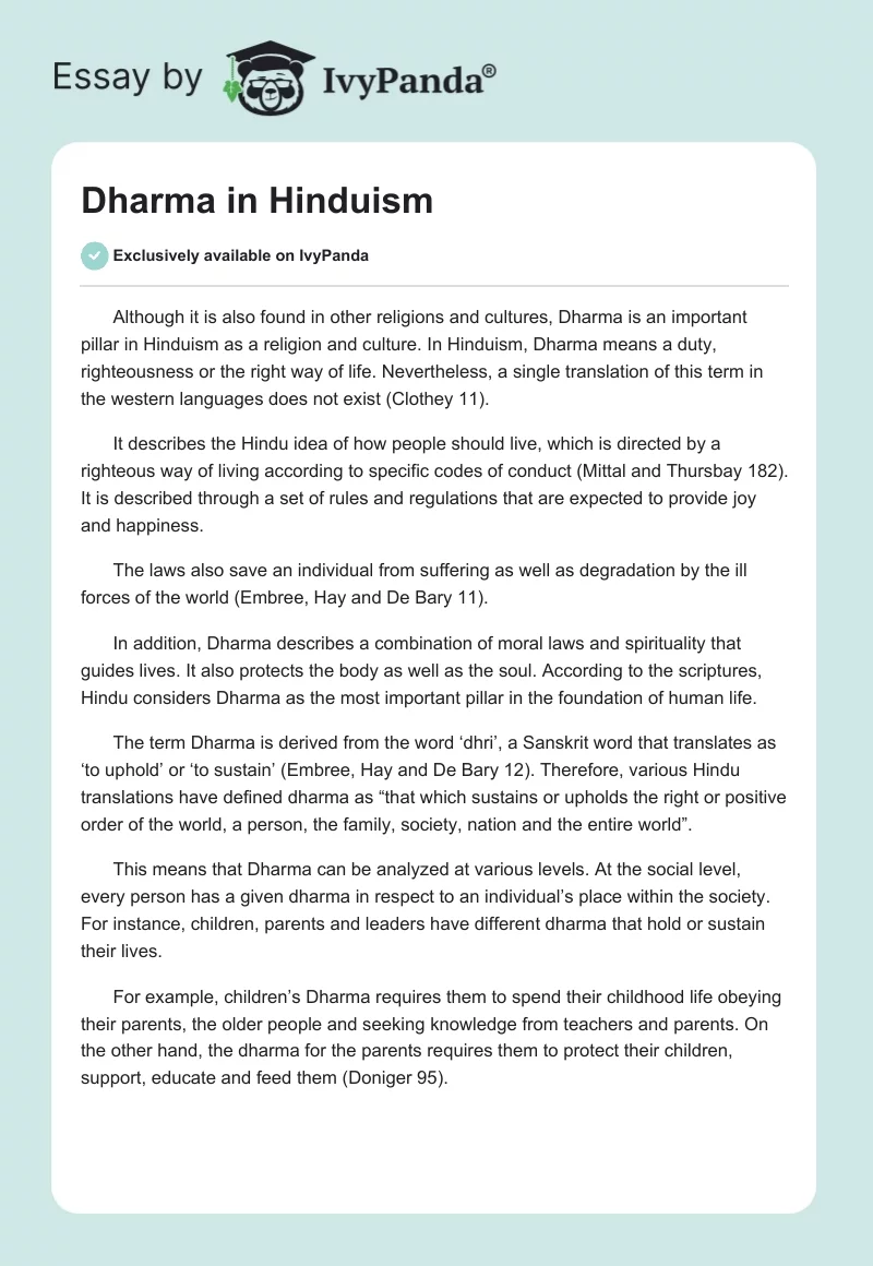 Dharma in Hinduism. Page 1