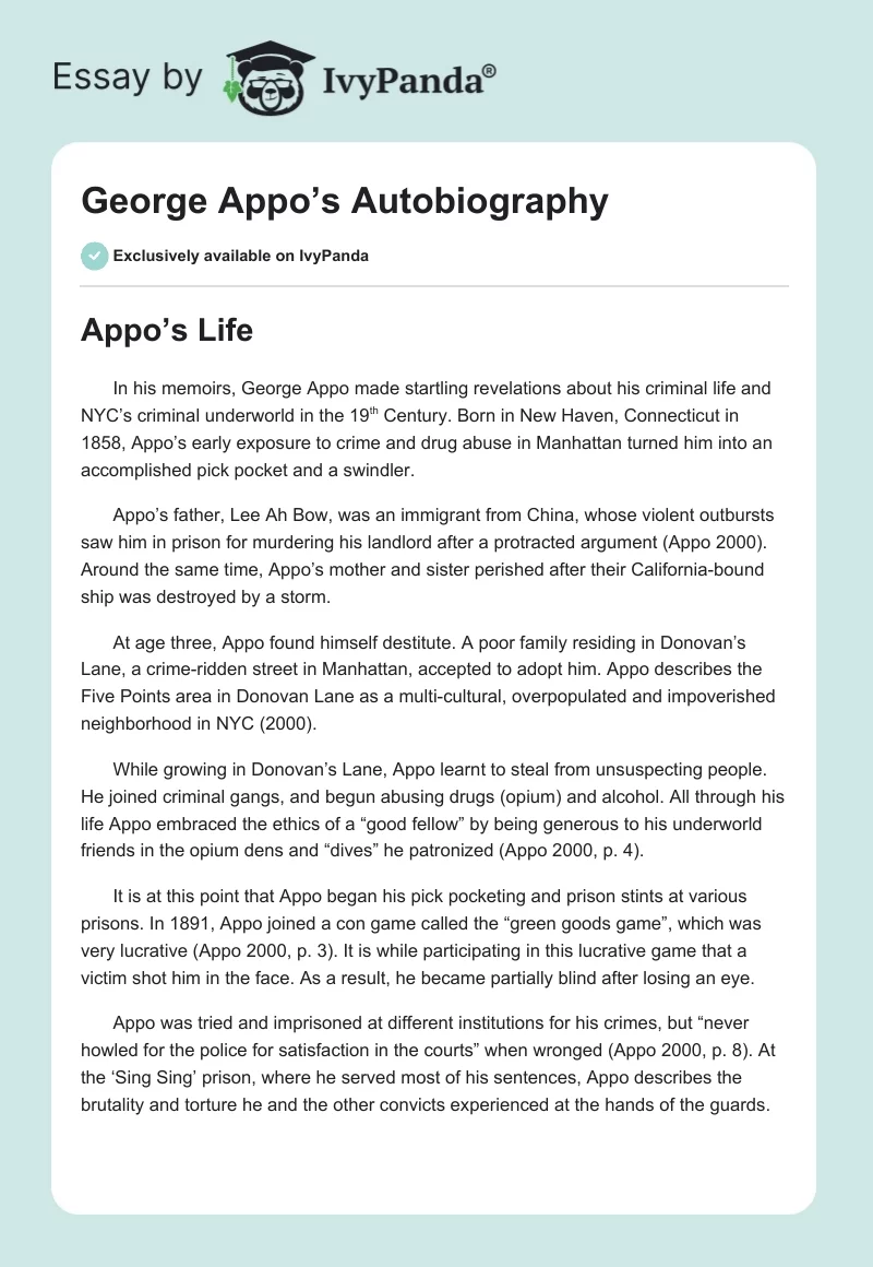 George Appo’s Autobiography. Page 1