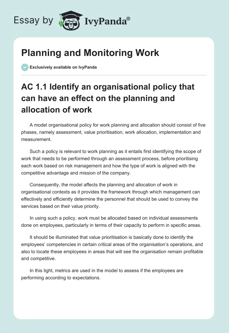 Planning and Monitoring Work. Page 1
