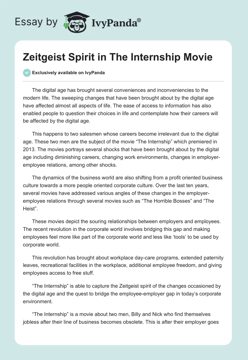 Zeitgeist Spirit in "The Internship" Movie. Page 1