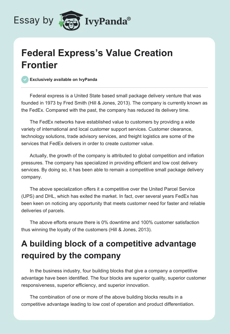 Federal Express’s Value Creation Frontier. Page 1