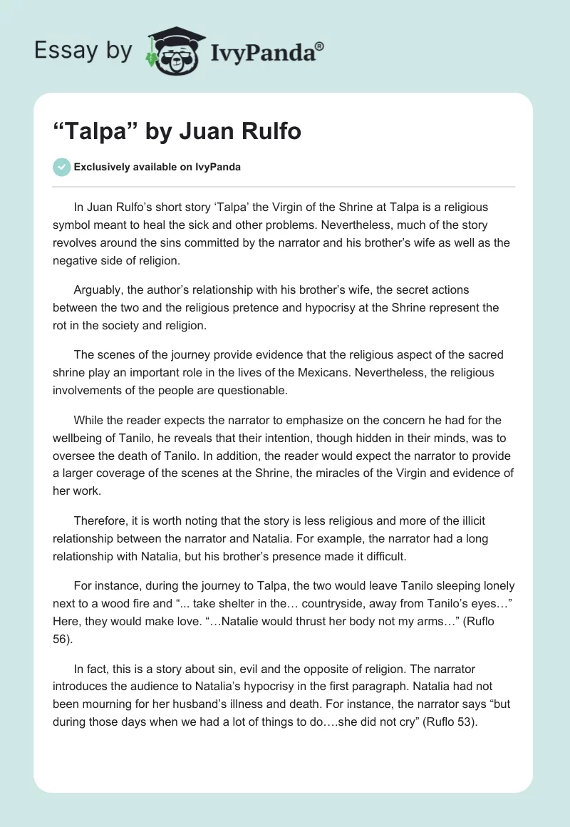 “Talpa” by Juan Rulfo. Page 1
