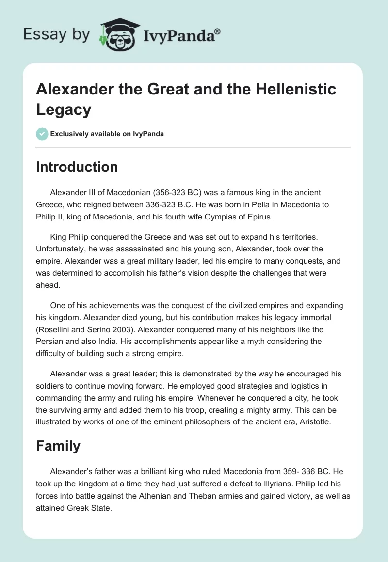 Alexander the Great and the Hellenistic Legacy. Page 1