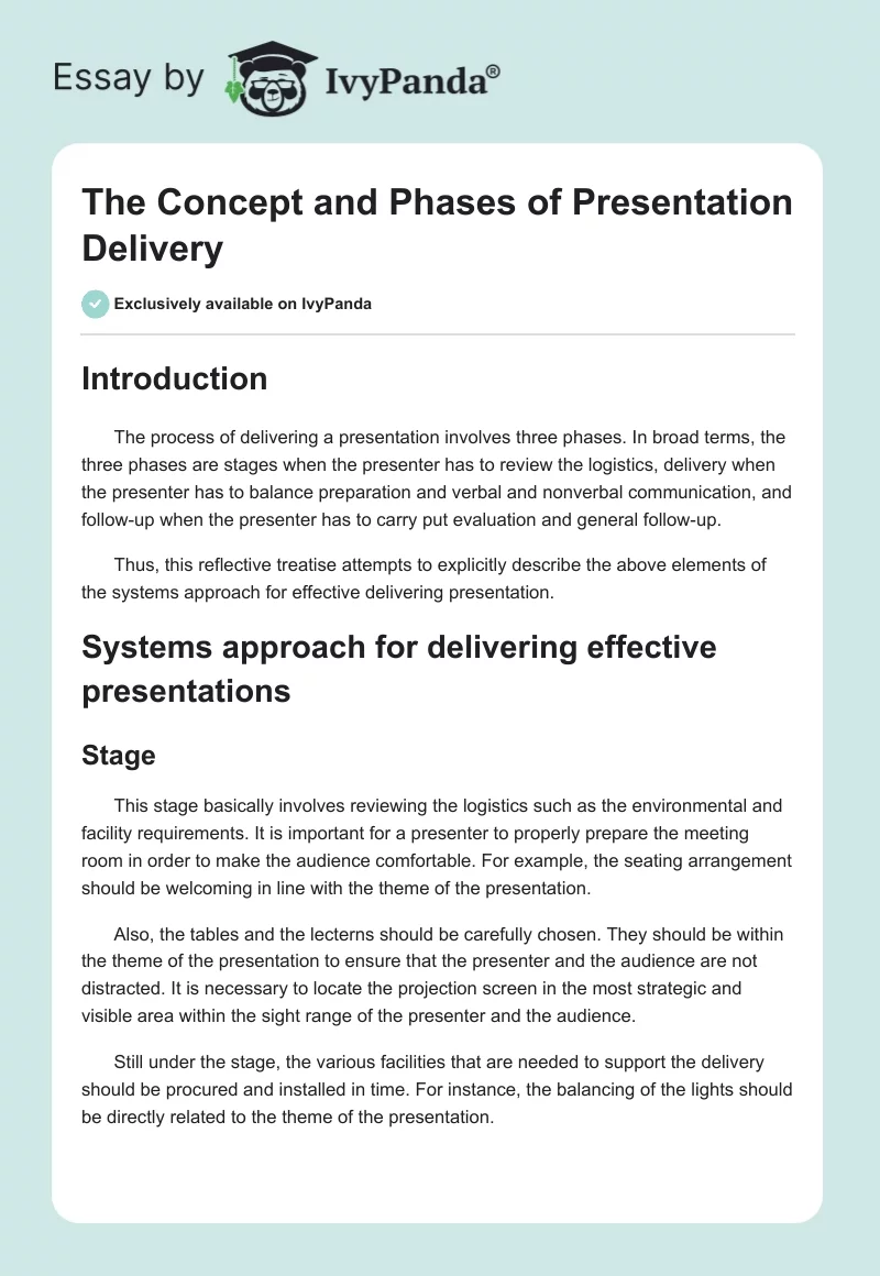 The Concept and Phases of Presentation Delivery. Page 1