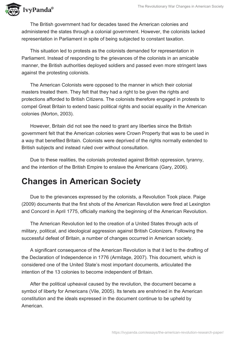 The Revolutionary War Changes in American Society. Page 2