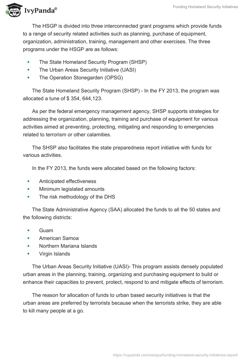 Funding Homeland Security Initiatives. Page 2