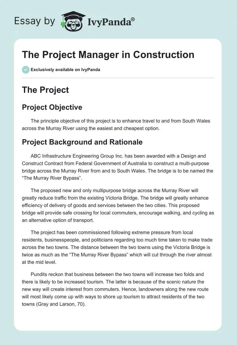 The Project Manager in Construction. Page 1