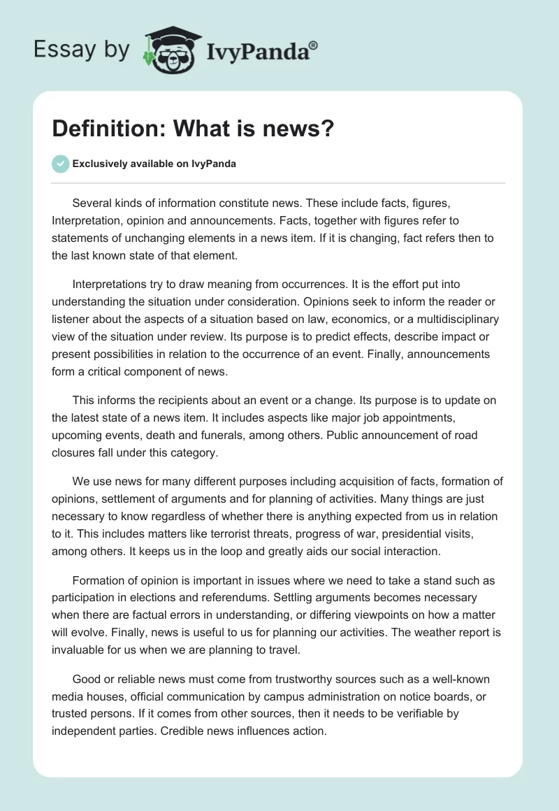 Definition: What is news?. Page 1