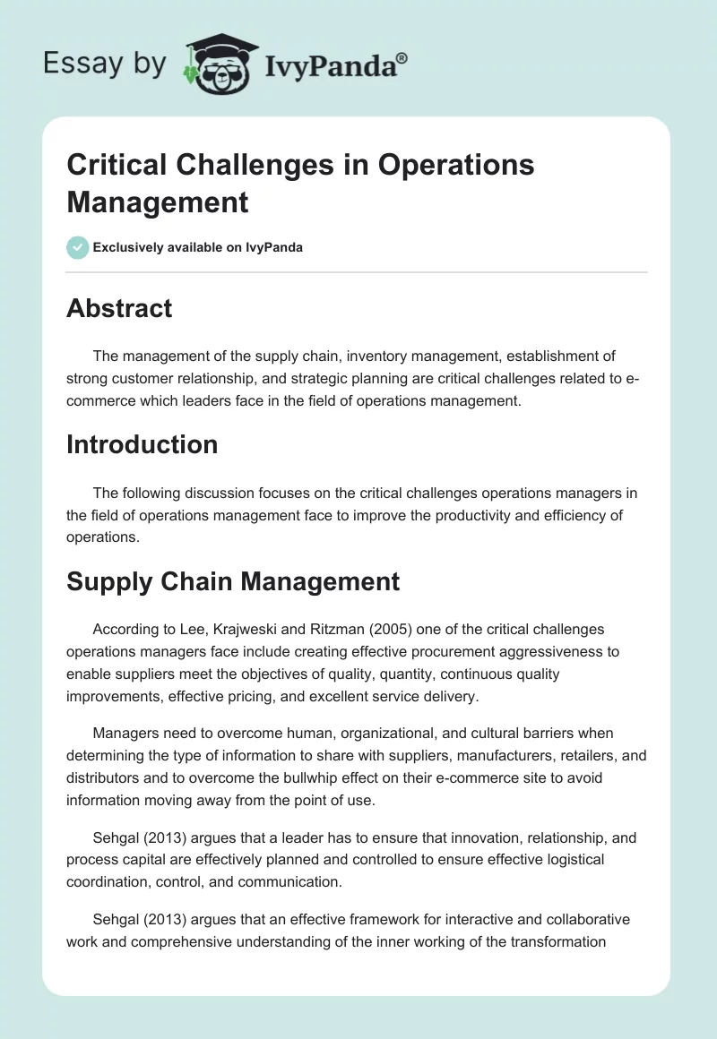 Critical Challenges in Operations Management. Page 1
