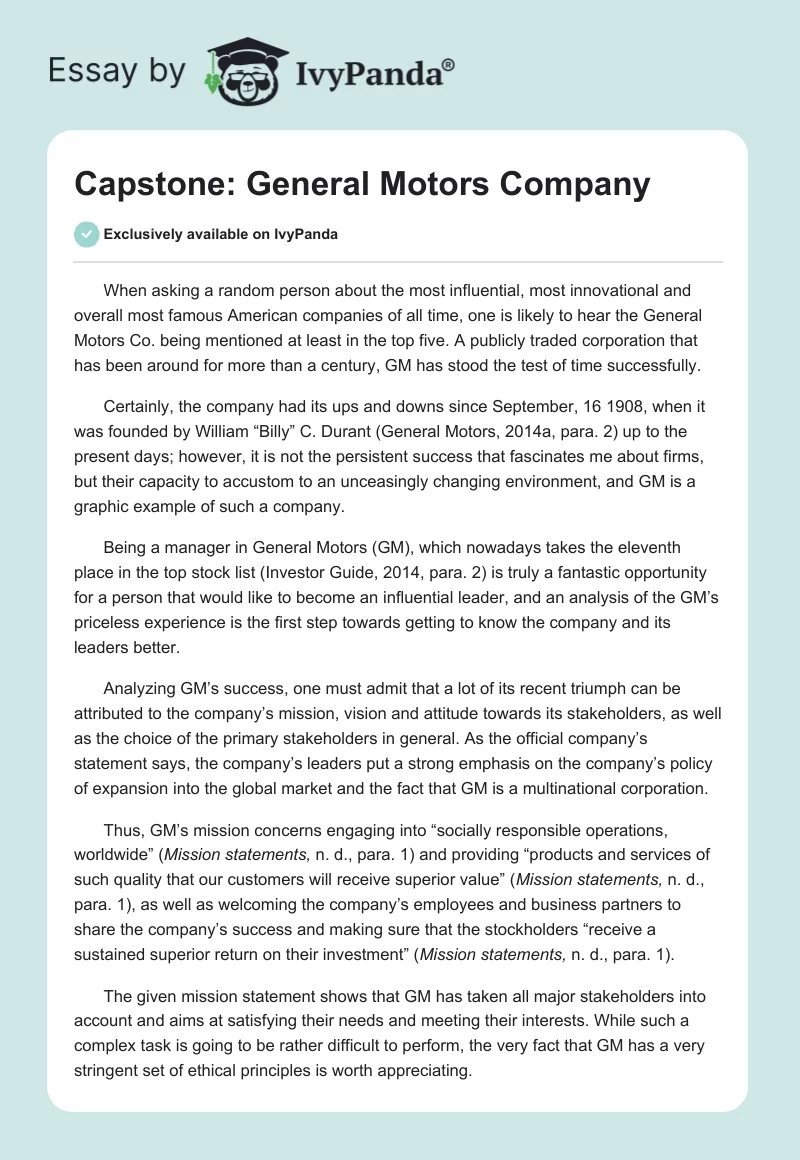 Capstone: General Motors Company. Page 1