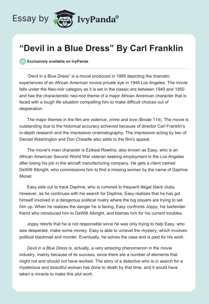 “Devil in a Blue Dress” By Carl Franklin. Page 1