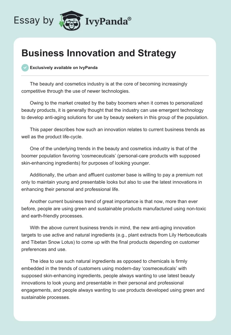 Business Innovation and Strategy. Page 1