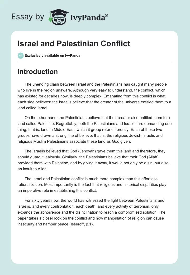 Israel and Palestinian Conflict. Page 1