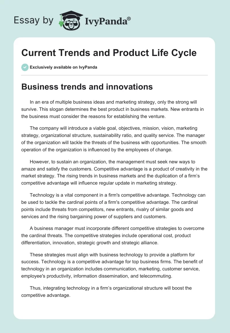 Current Trends and Product Life Cycle. Page 1