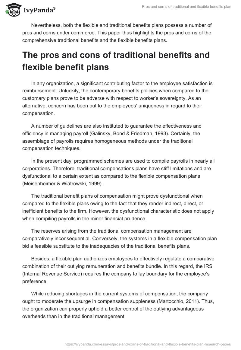 Pros and corns of traditional and flexible benefits plan. Page 2