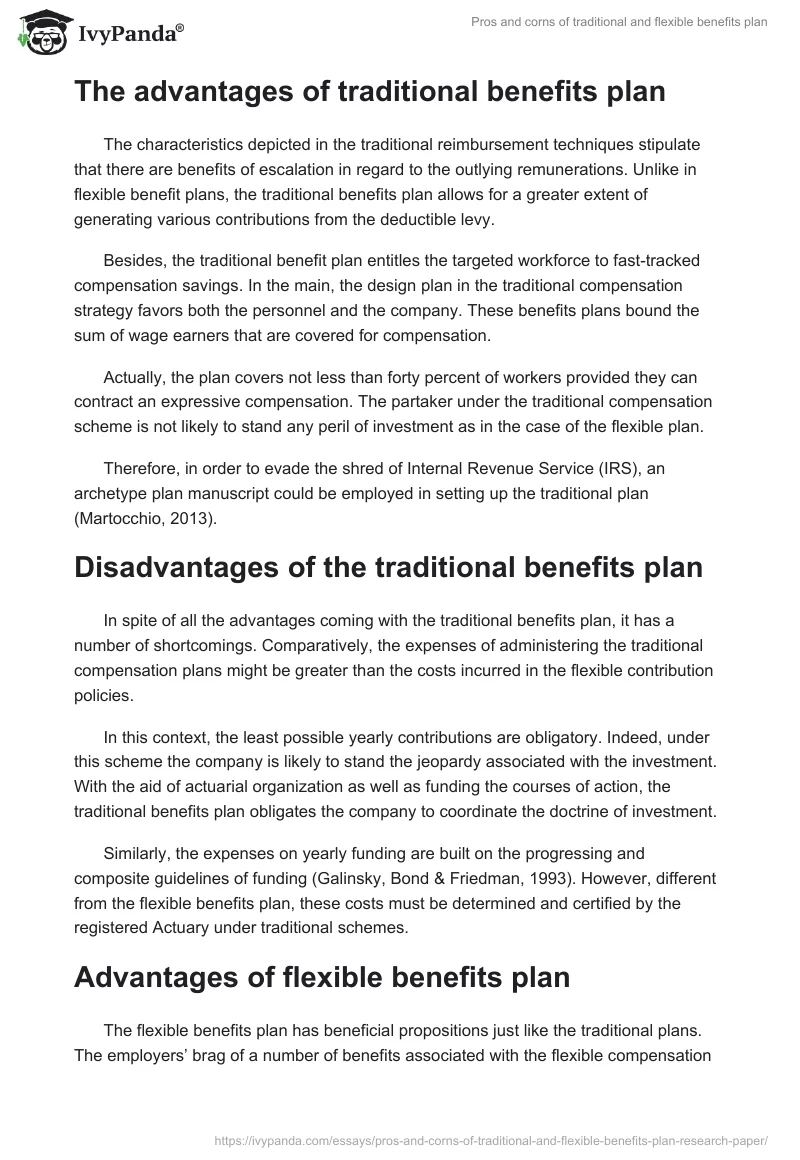 Pros and corns of traditional and flexible benefits plan. Page 3