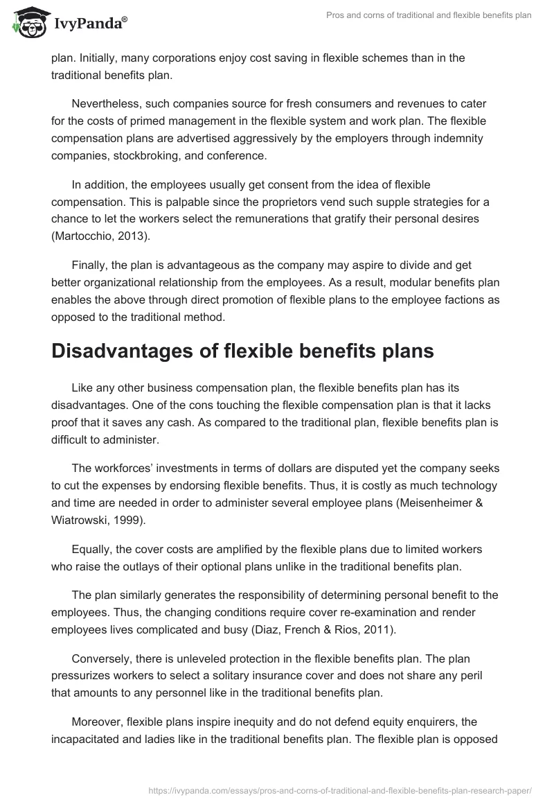 Pros and corns of traditional and flexible benefits plan. Page 4