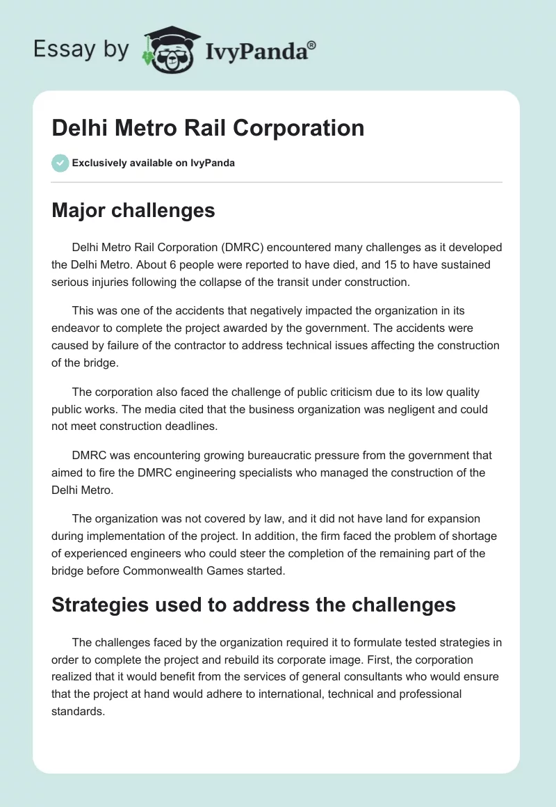 Delhi Metro Rail Corporation. Page 1