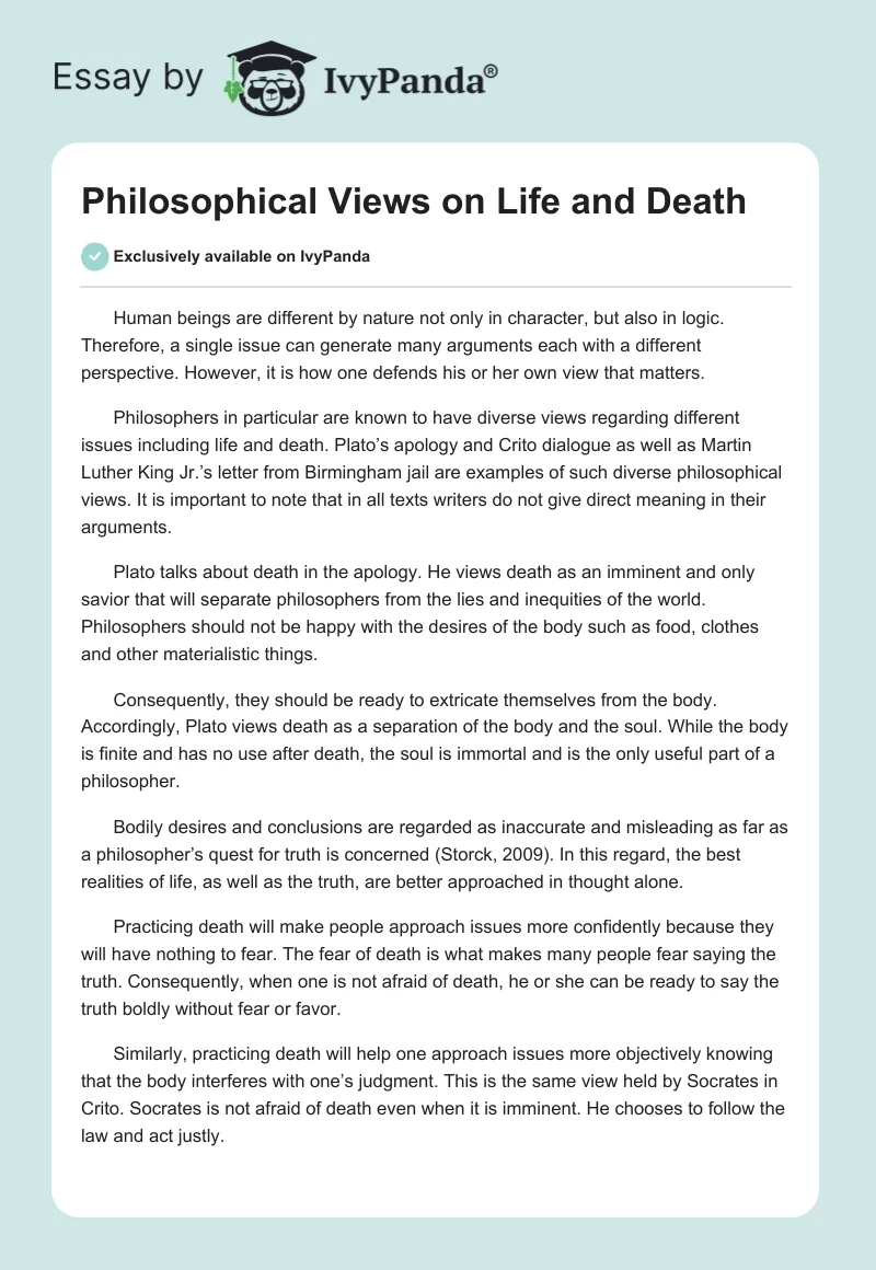Philosophical Views on Life and Death. Page 1