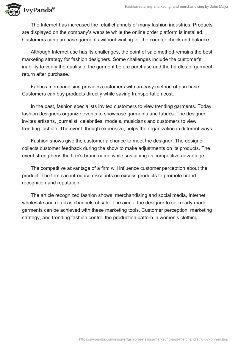 "Fashion retailing, marketing, and merchandising" by John Major. Page 2