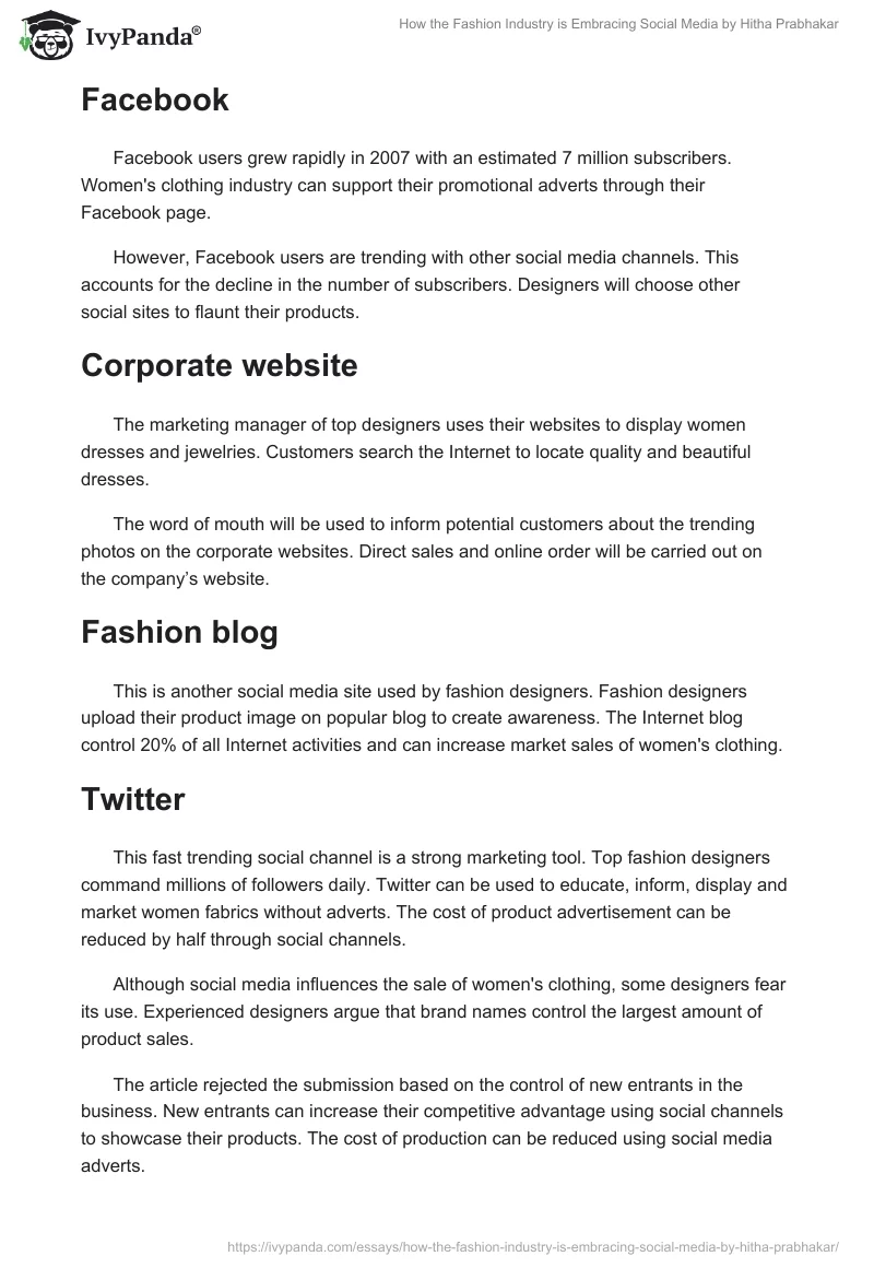 "How the Fashion Industry is Embracing Social Media" by Hitha Prabhakar. Page 2