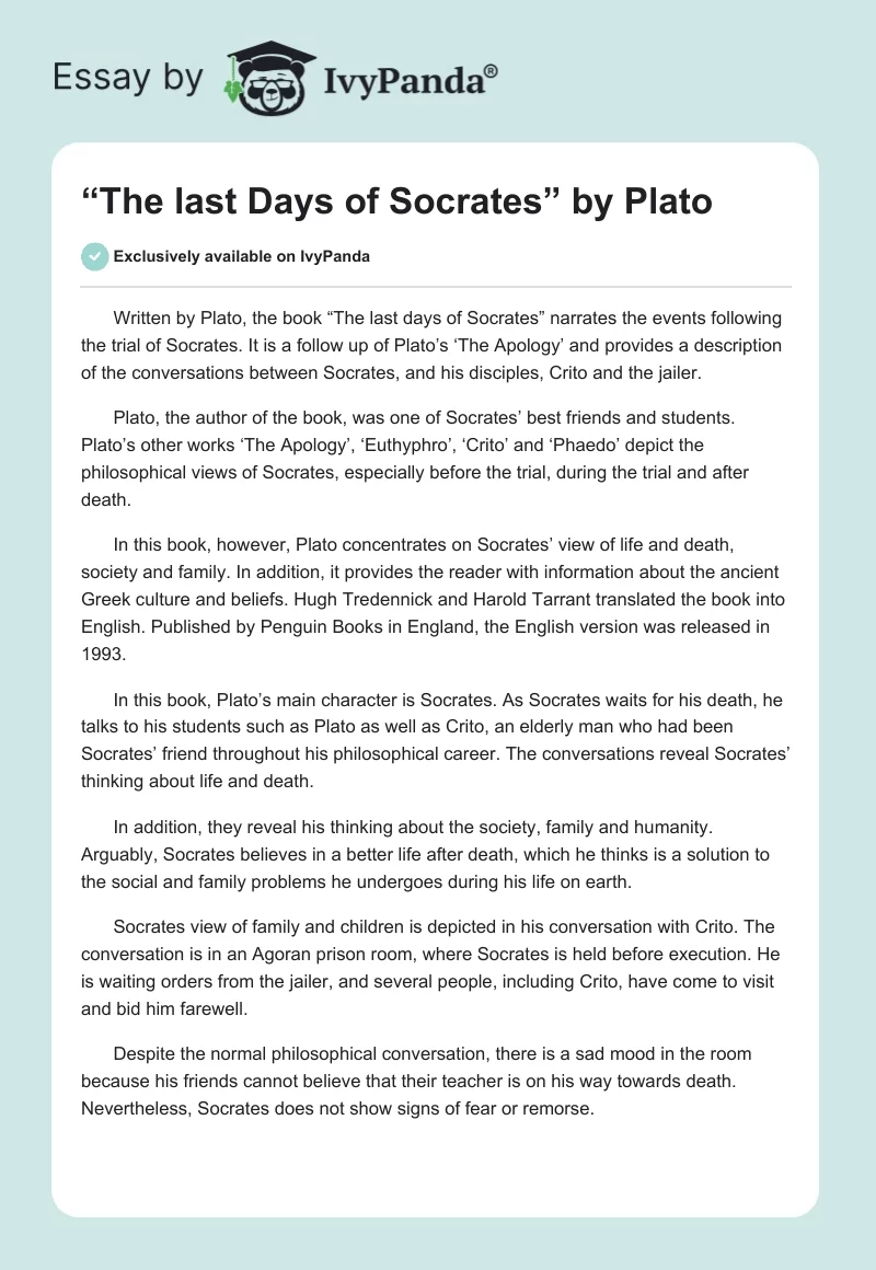“The last Days of Socrates” by Plato. Page 1