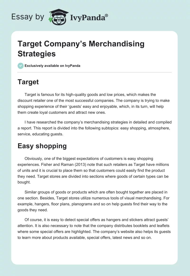 Target Company’s Merchandising Strategies. Page 1