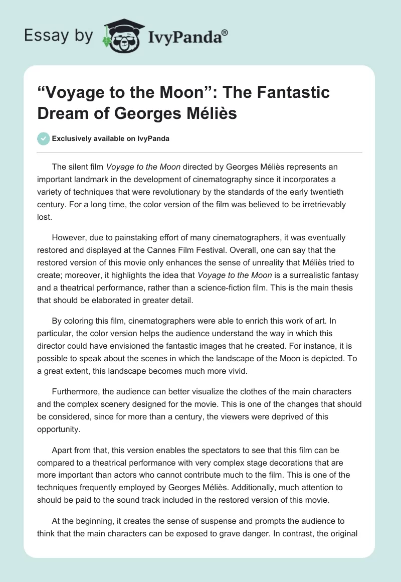 “Voyage to the Moon”: The Fantastic Dream of Georges Méliès. Page 1