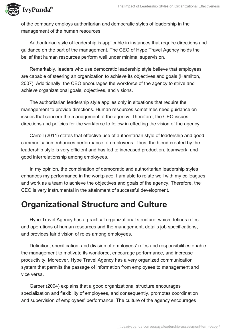 The Impact of Leadership Styles on Organizational Effectiveness. Page 2