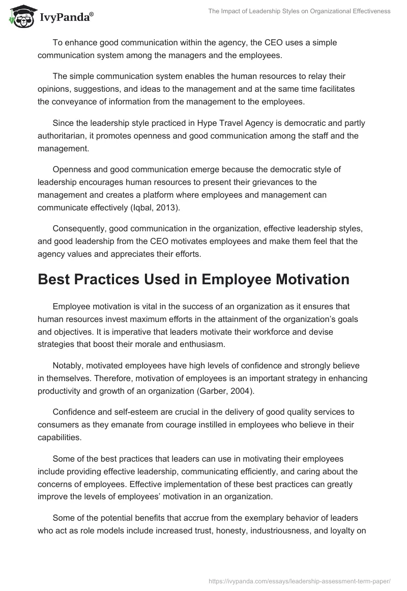 The Impact of Leadership Styles on Organizational Effectiveness. Page 4