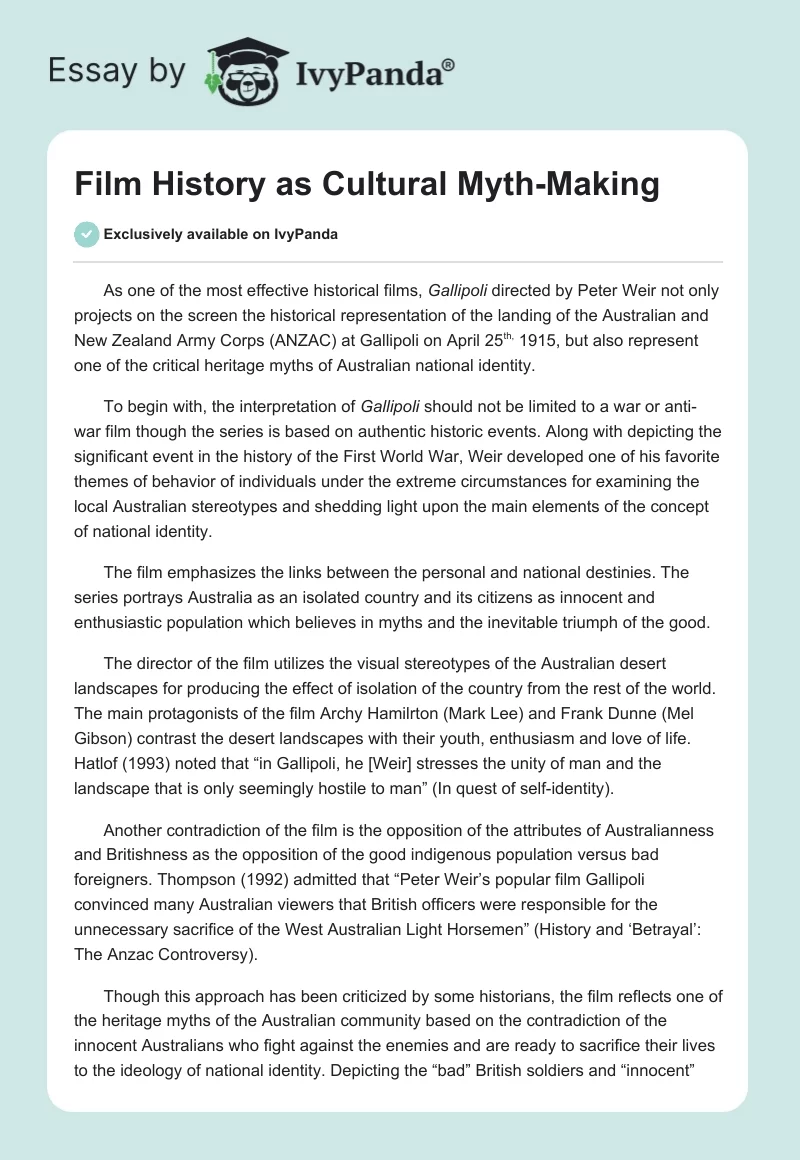 Film History as Cultural Myth-Making. Page 1