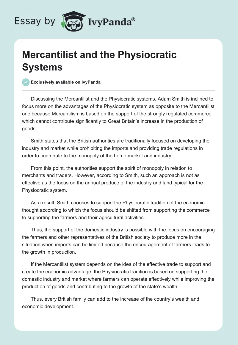 Mercantilist and the Physiocratic Systems. Page 1