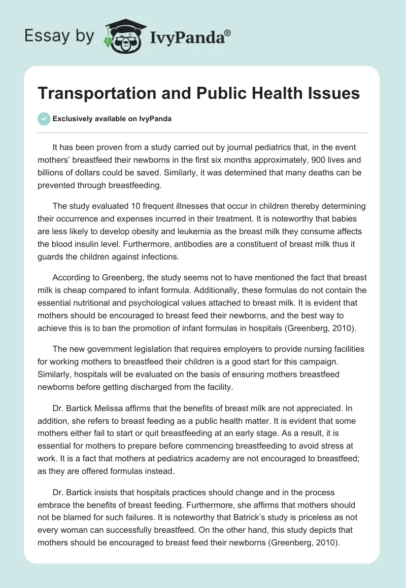 Transportation and Public Health Issues. Page 1