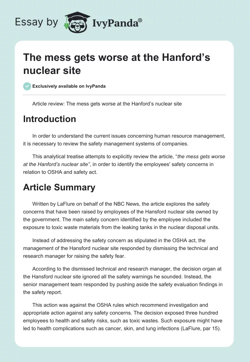 The mess gets worse at the Hanford’s nuclear site. Page 1