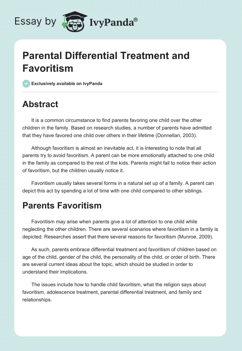 Parental Differential Treatment and Favoritism. Page 1