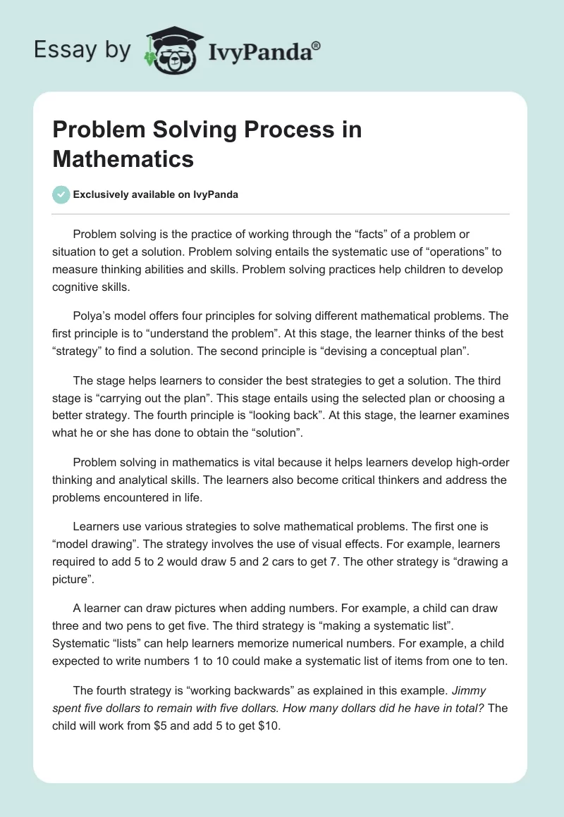 Problem Solving Process in Mathematics. Page 1