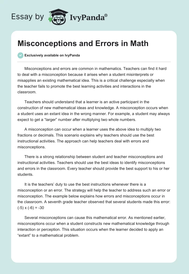 Misconceptions and Errors in Math. Page 1