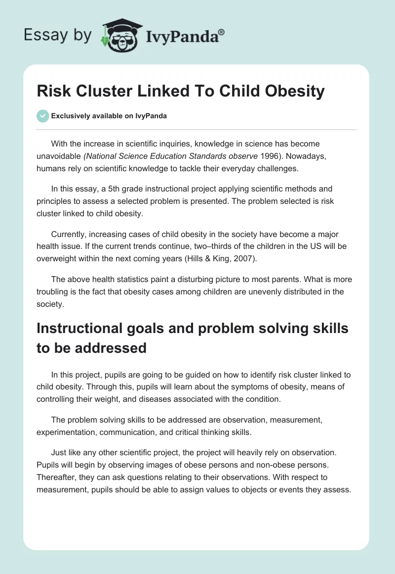 Risk Cluster Linked to Child Obesity. Page 1