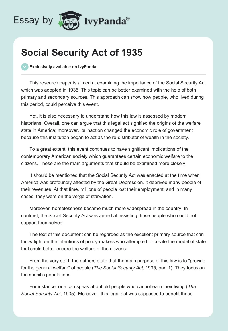 Social Security Act of 1935. Page 1