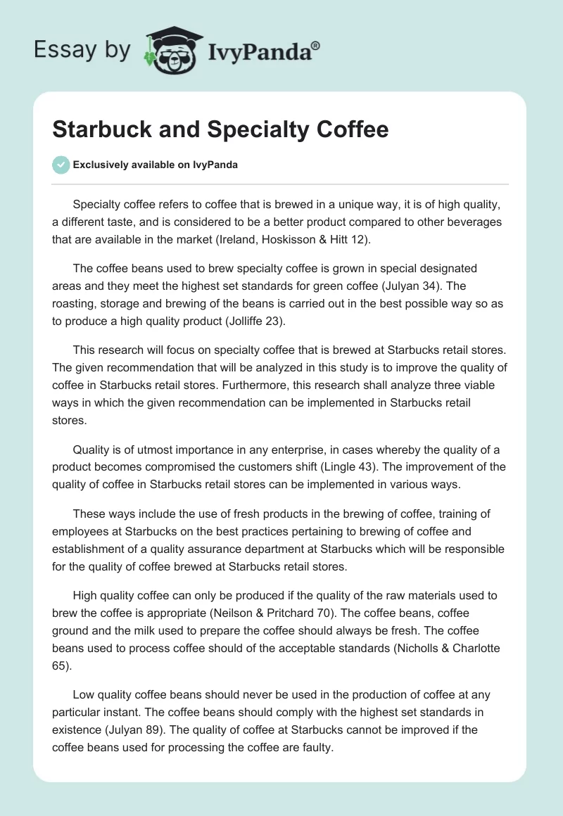 Starbuck and Specialty Coffee. Page 1