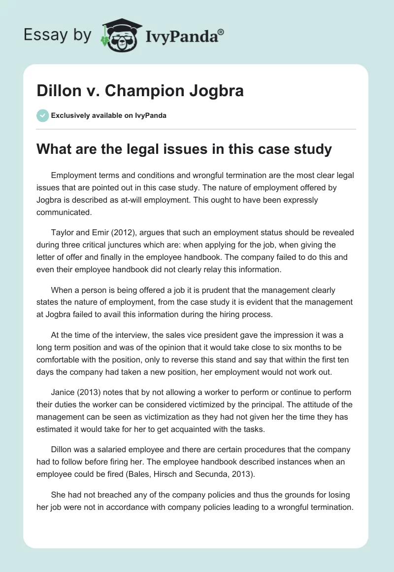 Dillon v. Champion Jogbra. Page 1
