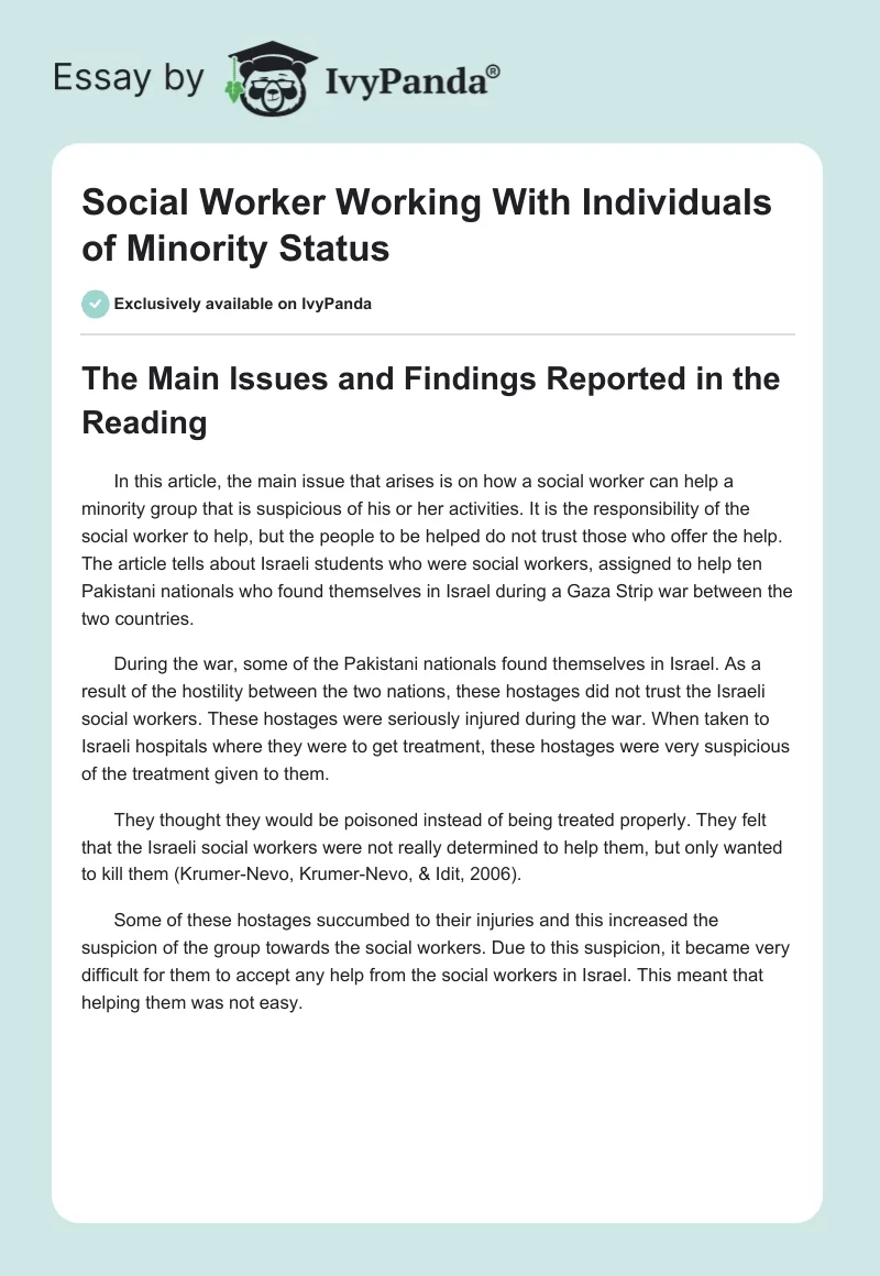 Social Worker Working With Individuals of Minority Status. Page 1