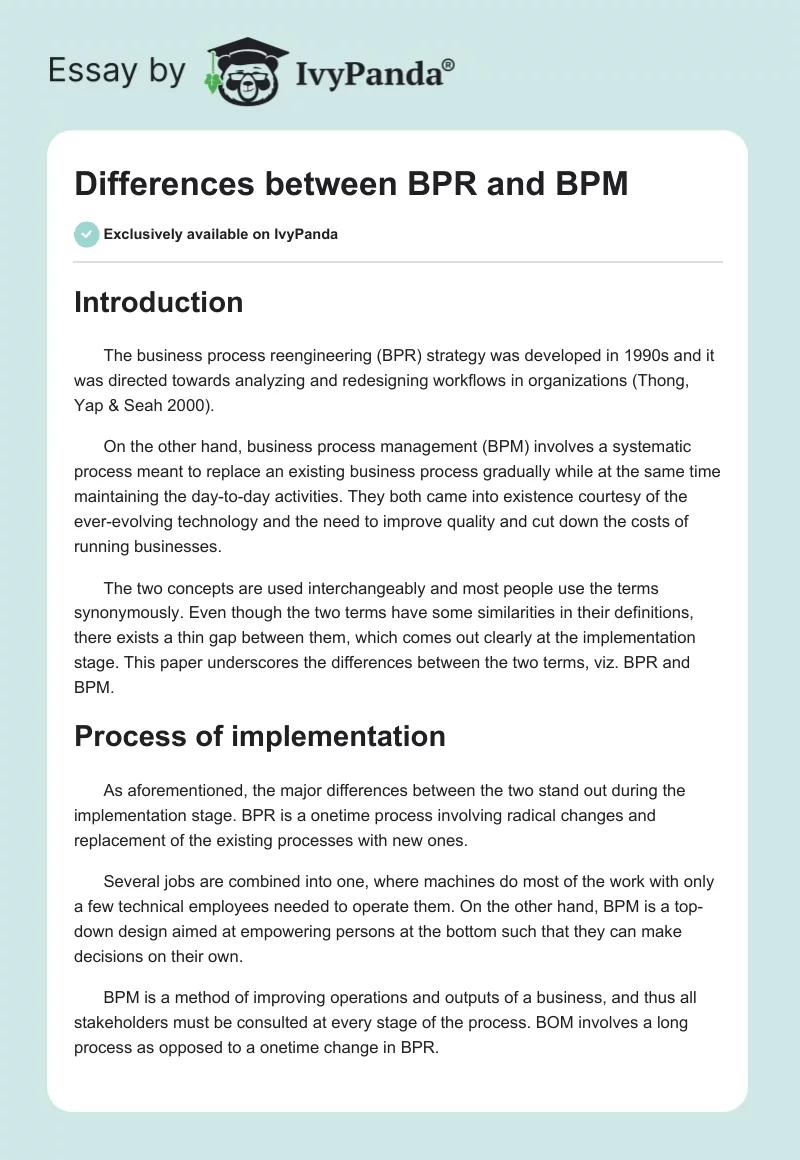 Differences between BPR and BPM. Page 1