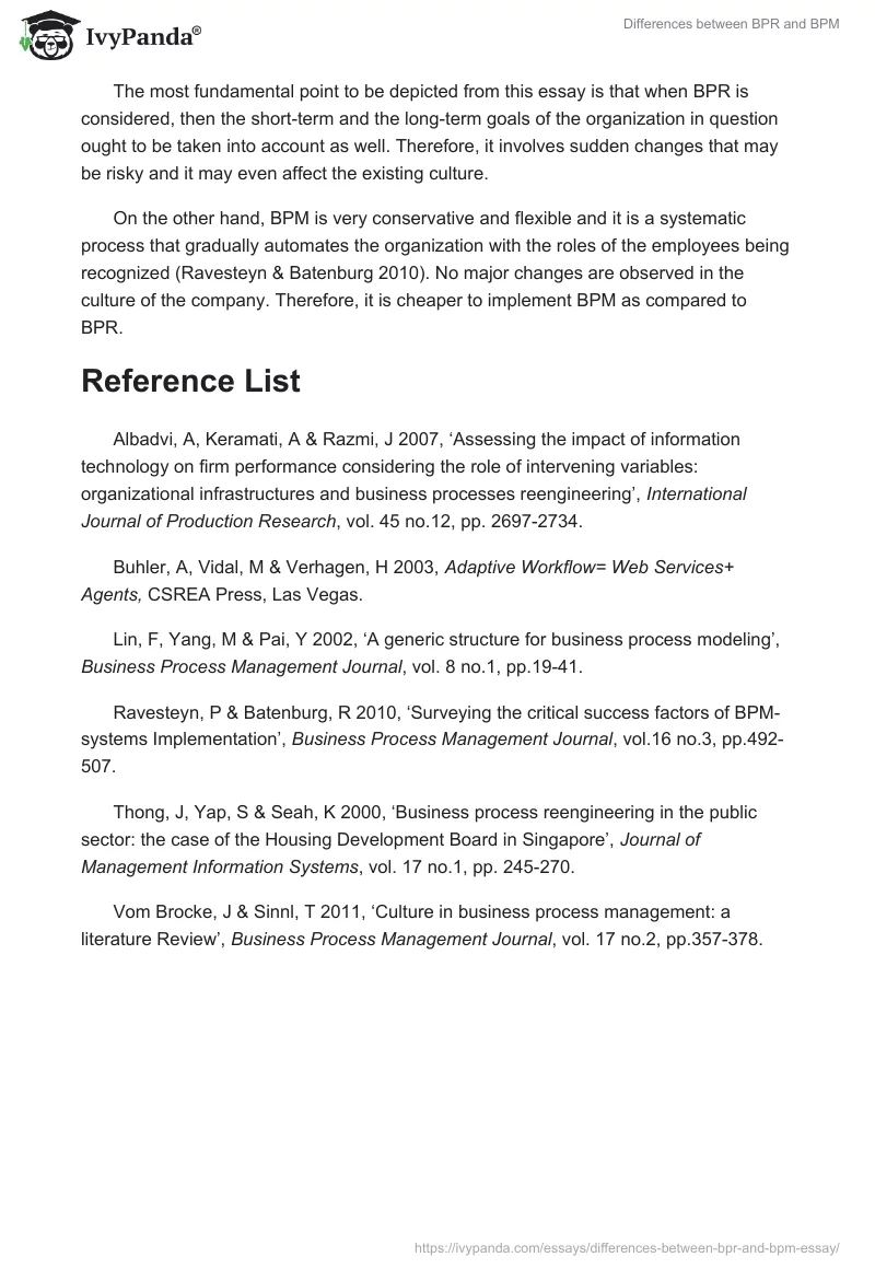 Differences between BPR and BPM. Page 5