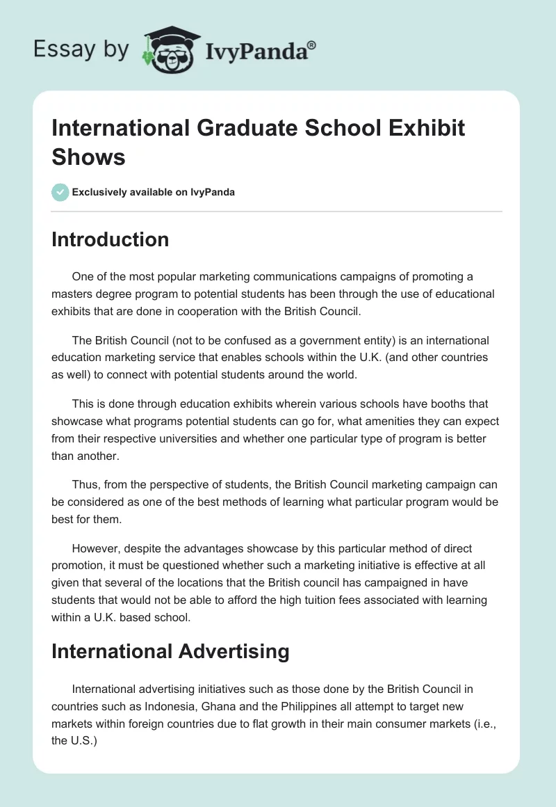 International Graduate School Exhibit Shows. Page 1