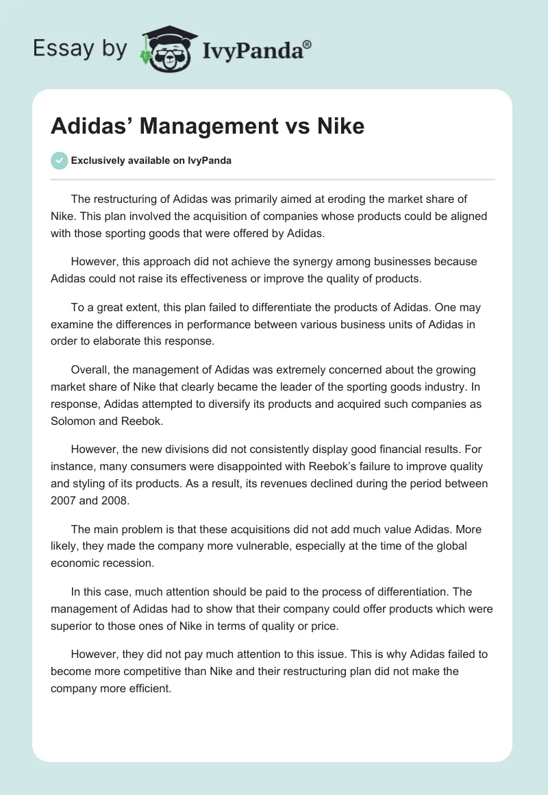 Adidas’ Management vs. Nike. Page 1