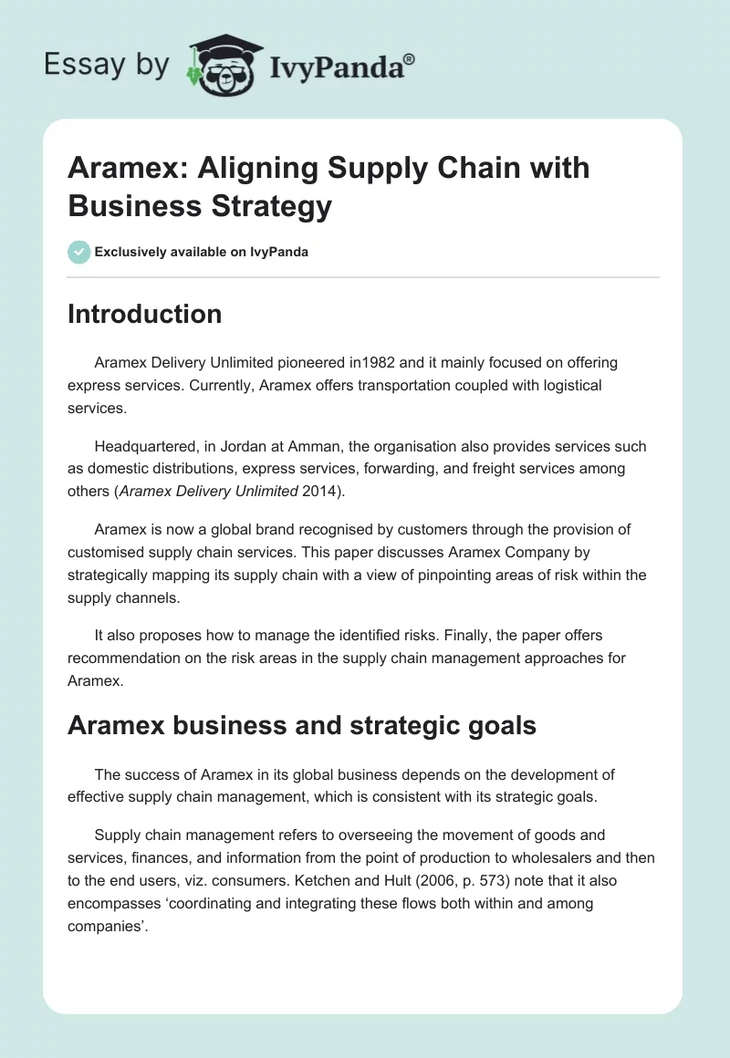 Aramex: Aligning Supply Chain With Business Strategy. Page 1