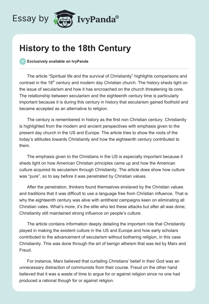 History to the 18th Century. Page 1