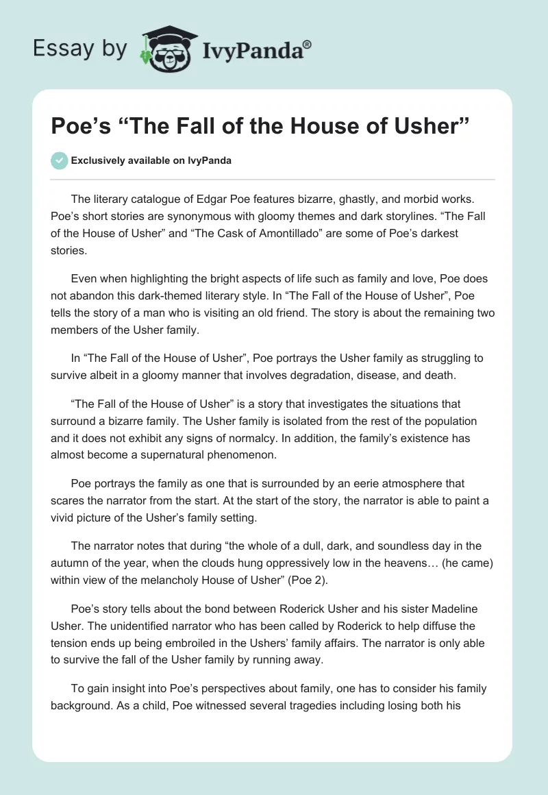 Poe’s “The Fall of the House of Usher”. Page 1